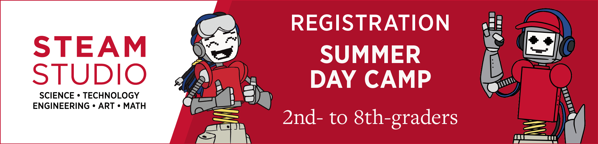 A screen header that reads "STEAM Studio, Registration Summer Day Camp, 2nd- to 8th-graders"